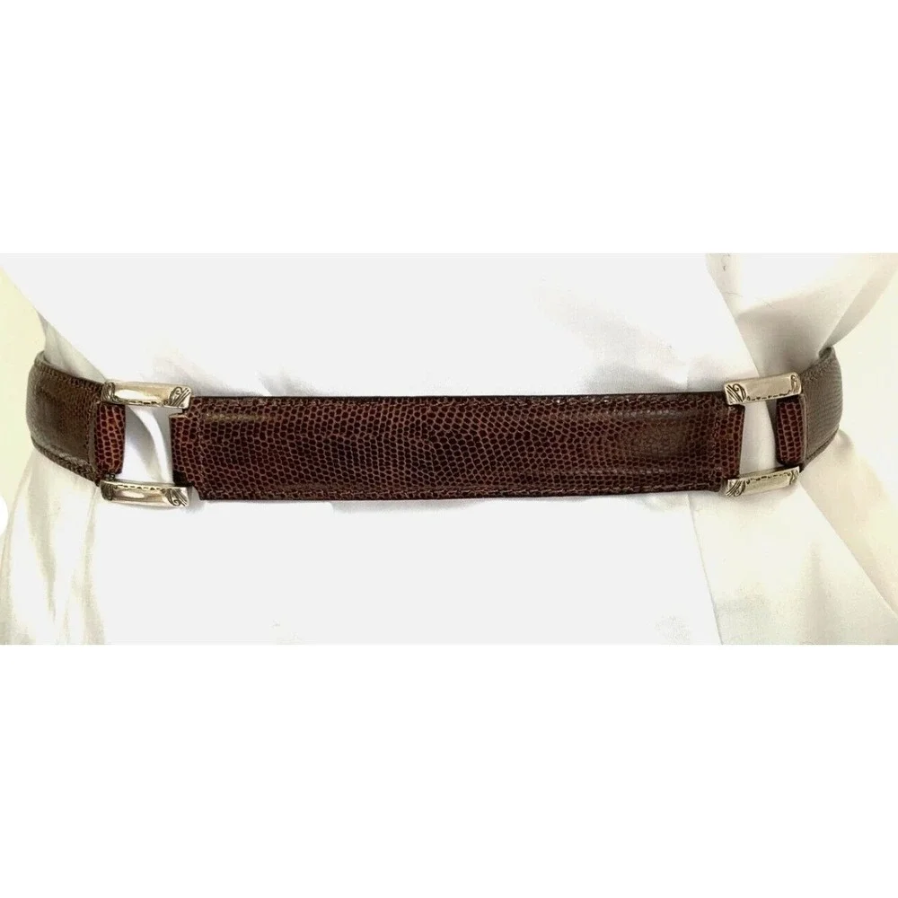 90s Vintage Barbara Co Brown Leather Belt M Silver Western Buckle Gothic Indie